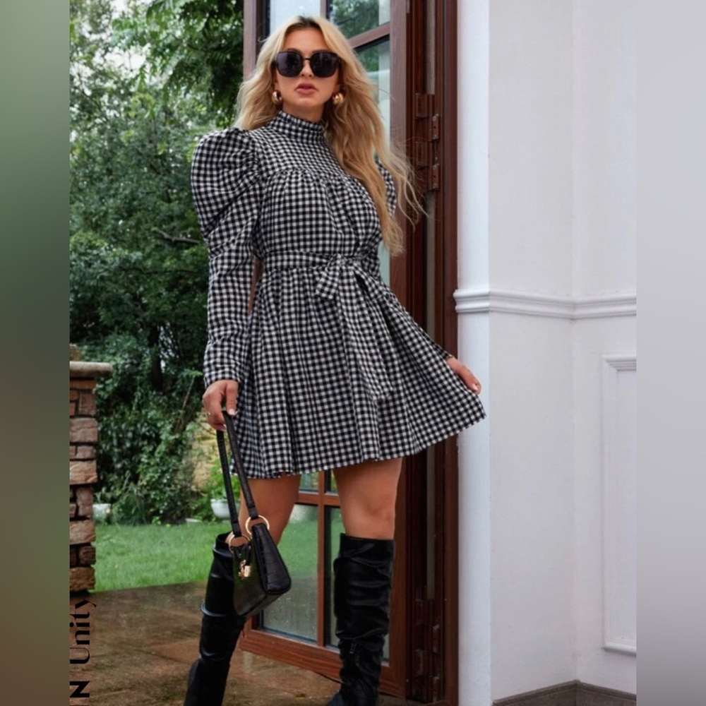 SHEIN High Neck Plaid Dress